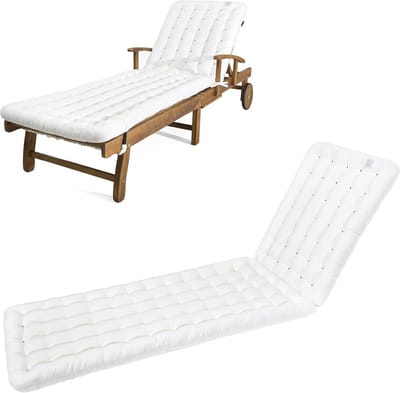 Luxe ligkussen voor tuinligstoel - Wit - 200 x 60 cm - Comfortabel en wasbaar tot 95 °C