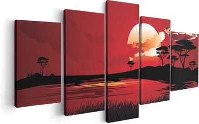 Artaza Canvas Schilderij Vijfluik Rode Zonsondergang In De Savanne - Abstract - 100x50 - Foto Op Canvas - Canvas Print