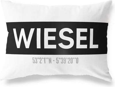 Tuinkussen WIESEL - GELDERLAND met coördinaten - Buitenkussen - Bootkussen - Weerbestendig - Jouw Plaats - Studio216 - Modern - Zwart-Wit - 50x30cm