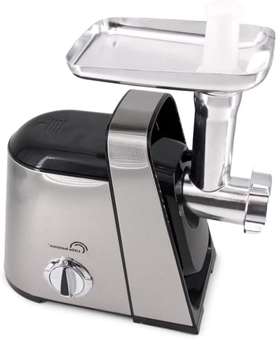 LITTLE BALANCE 8700 Easy Burger Inox, elektrische vleesmolen, met schuiver, 3 maalplaten, roestvrij staal, worst- en kebbeset, tot 2,3 kg vlees/minuut, 600 W, zwart