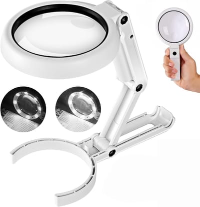 Daity Bureaulamp met vergrootglas - bureaulamp met opvouwbaar vergrootglas (5x/11x) - lensdiameter 75 mm - tweezijdig verstelbaar - geschikt voor lezen, hobby's, sieraden maken en werkbanken - wit