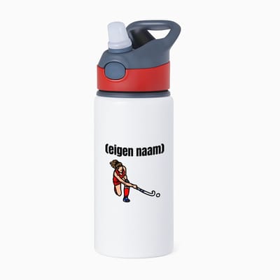 Hacebo® - hockey vrouw met eigen naam waterfles met rietje rood - Hockey - atleten - iemand die houdt van hockey - verjaardag - cadeau - kado - water fles - 650ML
