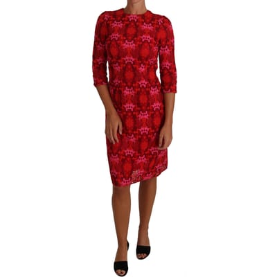 Dolce & Gabbana Gebloemde Kanten Rode Roze Sheath Jurk voor dames