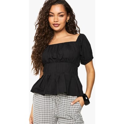 boohoo Dames Poplin Bardot Top | Zwart | Maat: 34