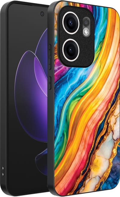 Smartphonica Telefoonhoesje Geschikt voor Oppo Reno 13F met Regenboog Goud Marmer Opdruk - TPU Backcover Case Rainbow Gold Marble Design geschikt voor Oppo Reno 13F