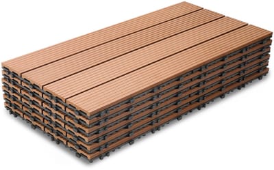 Terrastegels, 60 stuks, kliktegels met houtlook, WPC-tegel, 30 x 60 cm, bruin