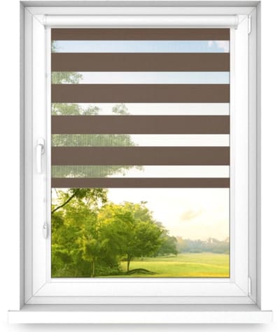 time4blinds - Dubbele Rolgordijnen Zonder Boren - Zebra-Rolgordijnen voor Ramen en Deuren - om te Plakken, met Aluminium Cassette, Lichtdoorlatende Stof - Walnoot, 500x500, Rechts