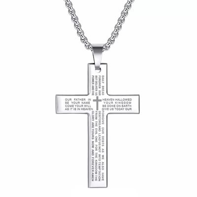Fako Bijoux - Cubaans Kruis Voor Mannen Large - Ketting Met Kruis - Heren Ketting - Holy Cross - 34x50mm - 60cm - 2.5mm - Stainless Steel - RVS - Staal - Zilverkleurig