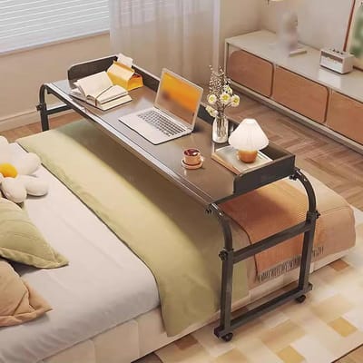 Bedtafel op wielen - Laptoptafel Bureau - Werken en eten - In breedte en hoogte verstelbaar - 115-210 cm breed
