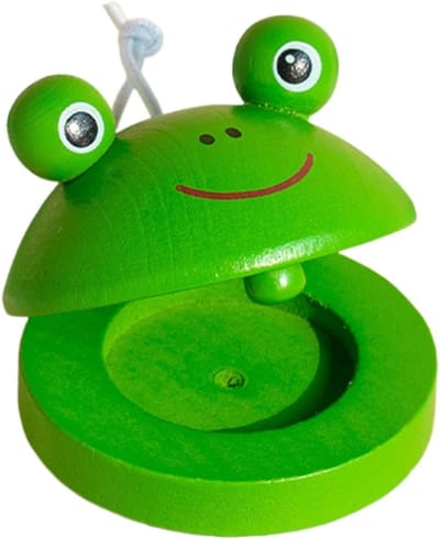 Houten Castagnetten - Ritmeklapbord Vingers - Muziek Leren - Schattige Dierenpatronen - 7 x 5.5 x 2.5 cm - Groen