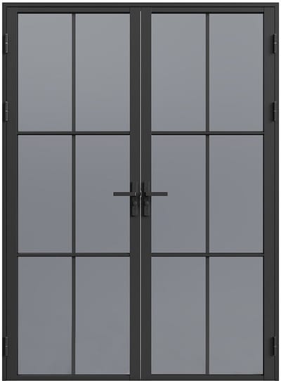 Vente-unique Omkeerbare dubbele deur in aluminium en gerookt gehard glas - 2 x H204 x B73 cm - Zwart - SEROTO