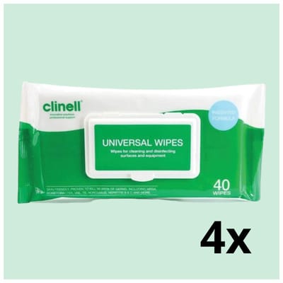 TensCare Clinell hand- en oppervlaktedoekjes - 4 stuks - Universele Reinigings- en Desinfectiedoekjes – Alcoholvrij - Voor Oppervlakken – Doodt 99,99% van Bacteriën & Virussen – Werkt Binnen 10 Seconden - Voor reiniging van probes en units