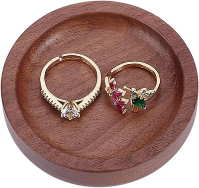 Ronde Houten Ringschaal - Sieradenhouder - Bruiloft Decoratie - Compact Design - 7 cm Diameter - Camel