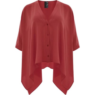 V-halsblouse in crêpe met dalende zijkanten dames Mat Fashion Airwashed