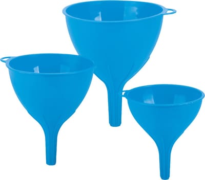 Trechter set - 3-delig - blauw - kunststof - dia 10/12/15 cm- keuken benodigdheden