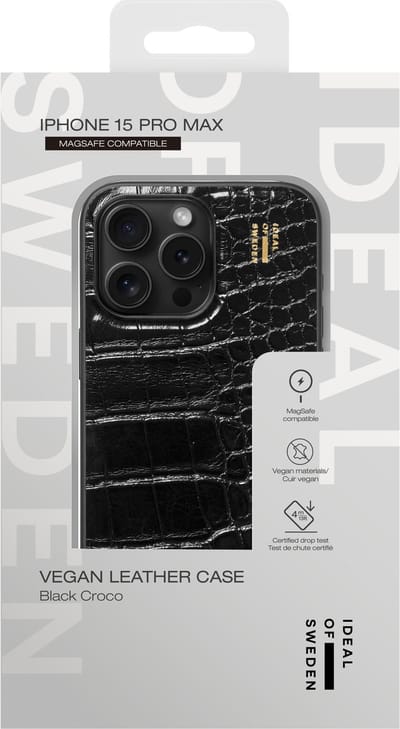 iDeal of Sweden Vegan Leather Case MagSafe geschikt voor Apple iPhone 15 Pro Max Black Croco - Zwart