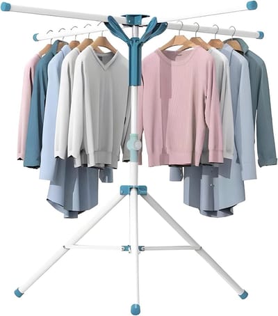 BOTC Wasrek Inklapbaar - Staand Droogrek Inklapbaar - 120 cm - Draagbaar droogrek - Opvouwbaar - In hoogte verstelbaar - Blauw