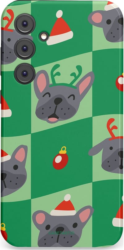 Casetastic hoesje geschikt voor Samsung Galaxy A35 - Dubbellaagse bescherming - Schattige Kersthondjes - Fashion Case - Groen Grijs