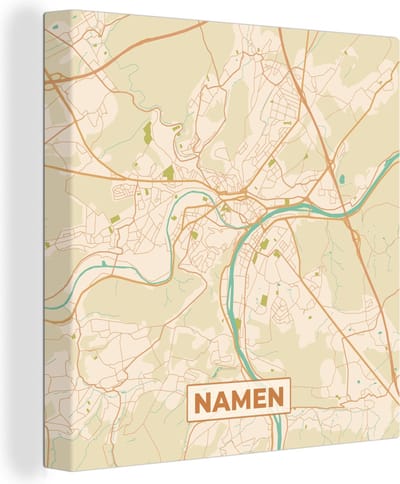 Canvas Schilderij Stadskaart - Namen - Plattegrond - Retro - Kaart - 20x20 cm - Wanddecoratie