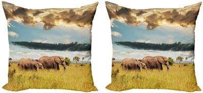 ABAKUHAUS Safari Kussenhoes – 2x40x40 cm – Dubbelzijdig bedrukt – Microvezel