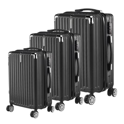 Brandistry - Reis Koffer - Koffer - Set Van Drie - 20/24/28 Inch - TSA Cijferslot - Dubbele Wielen - Slijtvast ABS - Zwart