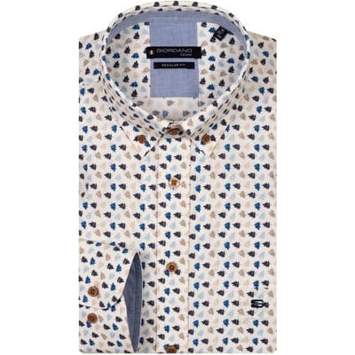 Giordano Overhemd Ivy Linnen Look Mini Leaves Pattern Button Down Navy-Multi / male