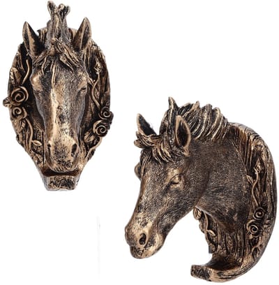 Dailygoods- Kledinghaak Handgemaakt - Antiek Goud - Paardenkop - Muurhanger - 2 Stuks - Decoratie - Wandhaak
