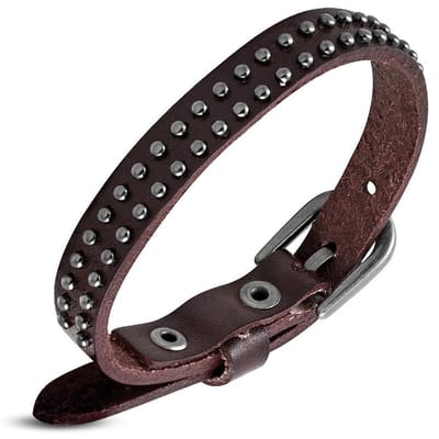 Montebello Armband Sem Brown - Leer - Studs - 12mm - 20-26cm