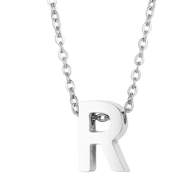 Aramat Jewels | Halskettingen | Stalen Initiaal Letterketting Vrouw – 45cm Zilverkleurig Gepersonaliseerd | R | |1,5mm | Staal | Volwassenen | Verkleurd niet