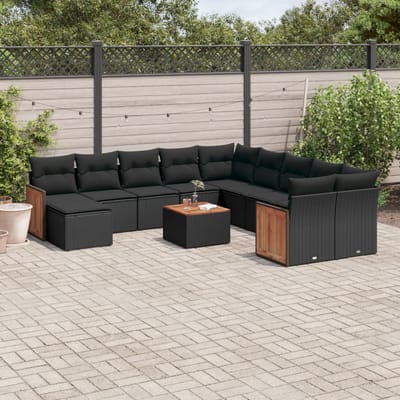 vidaXL - 12-delige - Loungeset - met - kussens - poly - rattan - zwart