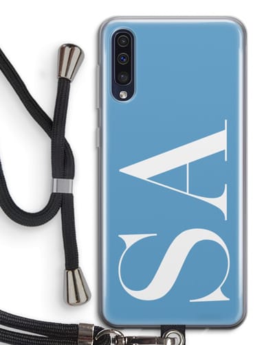 Gepersonaliseerd - Case Company® - Hoesje met koord geschikt voor Samsung Galaxy A50 hoesje met Koord - Monogram N°2 - Telefoonhoesje met Zwart Koord - Bescherming aan alle Kanten en Over de Schermrand