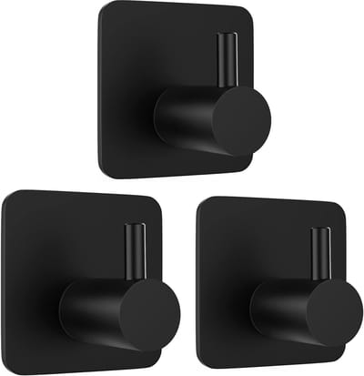 Ophanghaken - Haak - Handdoekhaken - 3 Stuks - Zelfklevende Haken - Badkamer en Keuken - Handdoekhouder - Kledinghaken - Zonder Boren - voor Huis, Keuken, Badkamer, Kantoor - Zwart