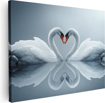 Artaza Canvas Schilderij Zwaan - 40x30 cm - Klein - Muurdecoratie Vogels - Wanddecoratie Liefde - Schilderijen Op Canvas