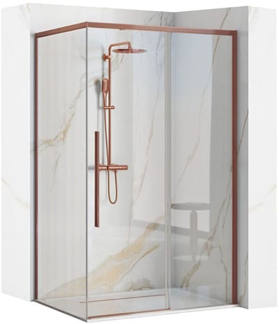 Rea Solar Brush Copper + Douchebak Savoy White 100X80 - Douchecabine - 195 Cm - Geborsteld Koper