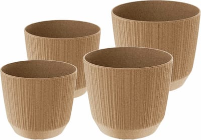 Prosperplast plantenpotten/bloempotten Carf Stripe - beige - 4x stuks - kunststof - Dia 19.5 en 17 cm