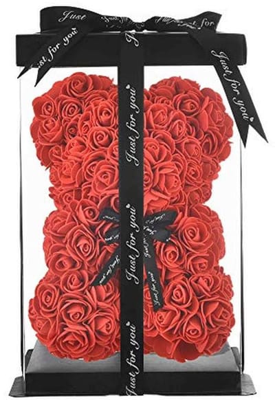 Rozen Beren - Schattige Teddybeertjes met Bloemen voor Verjaardagen en Moederdag - Inclusief Heldere Geschenkdoos - 10 inch