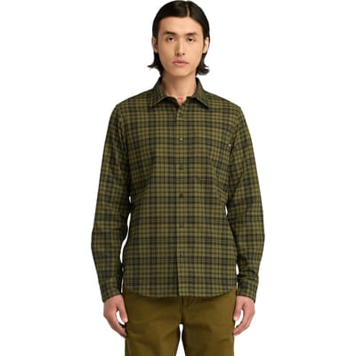 Timberland Herringbone Flannel Plaid Shirt Dark Olive Taglia: S | Maglie a manica lunga Outlet | Uomo | Verde
