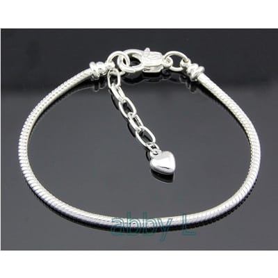 1 stuks Verzilverd Karabijnslot Slangenketting Bedel Hart Armband & Bangle Geschikt voor Europese Bedels met Groot Gat Kralen Sieraden DIY #PP13 black