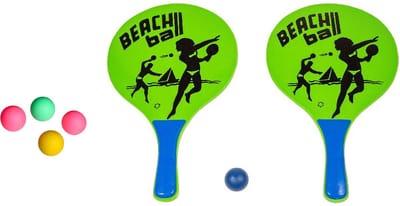 Summertime strand Beachball set - hout - groen - strand sport speelset - met 5x balletjes - speelgoed