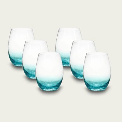 Arca ICE - glazen drinkglazen 560ml - Set van 6 glazen - subtiel lichtblauw kleurverloop - gecraqueleerd onderaan
