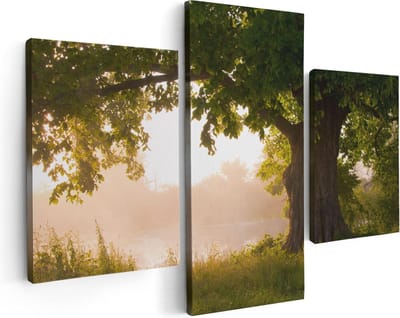Artaza Canvas Schilderij Drieluik Eikenboom Aan Het Water Met Volle Bladeren - 90x60 - Foto Op Canvas - Canvas Print