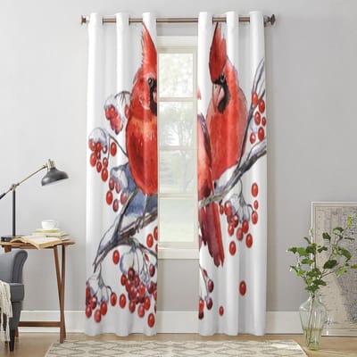 Kardinaal Vogels Kerst Raamgordijnen Voor Woonkamer Slaapkamer Luxe Modern Keukengordijnen Stoffen Draperieën 135W x 60H(cm) x1 gray
