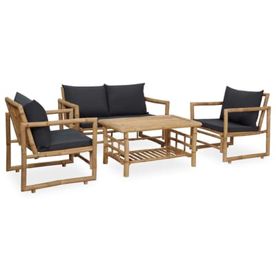 vidaXL - 4-delige - Loungeset - met - kussens - bamboe