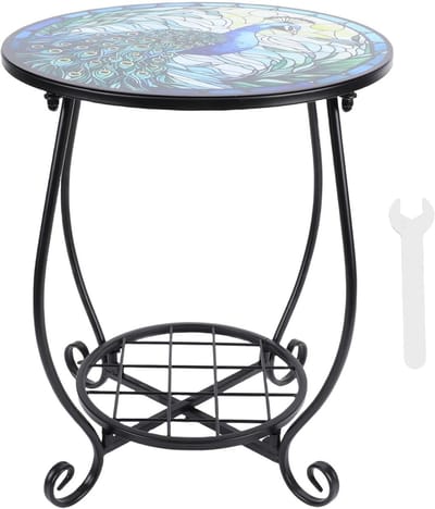 Metalen Ronde Tafel - Decoratieve Accenttafel - Buiten Gebruik - Stevig IJzeren Frame - 45 x 43 cm