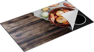 Chefcare Inductie Beschermer Mand met Uien op Tafel - 90x50 cm - Afdekplaat Inductie - Kookplaat Beschermer - Inductie Mat