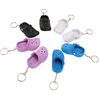 8 Pcs Porte-clés Pantoufle Couleurs Assorties Silicone Souple Simple Élégant Porte-clés Chaussures à Trous pour Décoration de Sac à Dos Vêtements pink