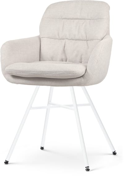 Nolon Noa-Mia Eetkamerstoel Beige - met Armleuning - Stof - Witte Poten