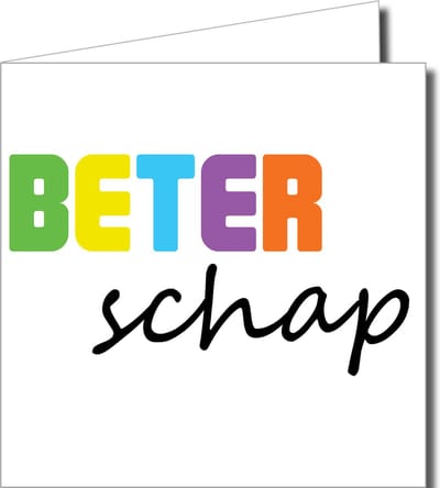 Wenskaartenpakket Beterschap – 10 Stuks met Vrolijke Gekleurde Letters, Kikker en Hond (14,5 x 14,5 cm)