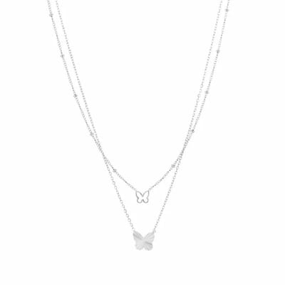 Bijoutheek Collier Dubbel Vlinders zilver