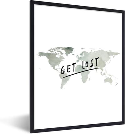 Poster in lijst - Fotolijst 60x80 cm - Posters - Wereldkaart - Waterverf - Quotes - Posterlijst zwart - Decoratie - Wanddecoratie woonkamer - Muurdecoratie slaapkamer